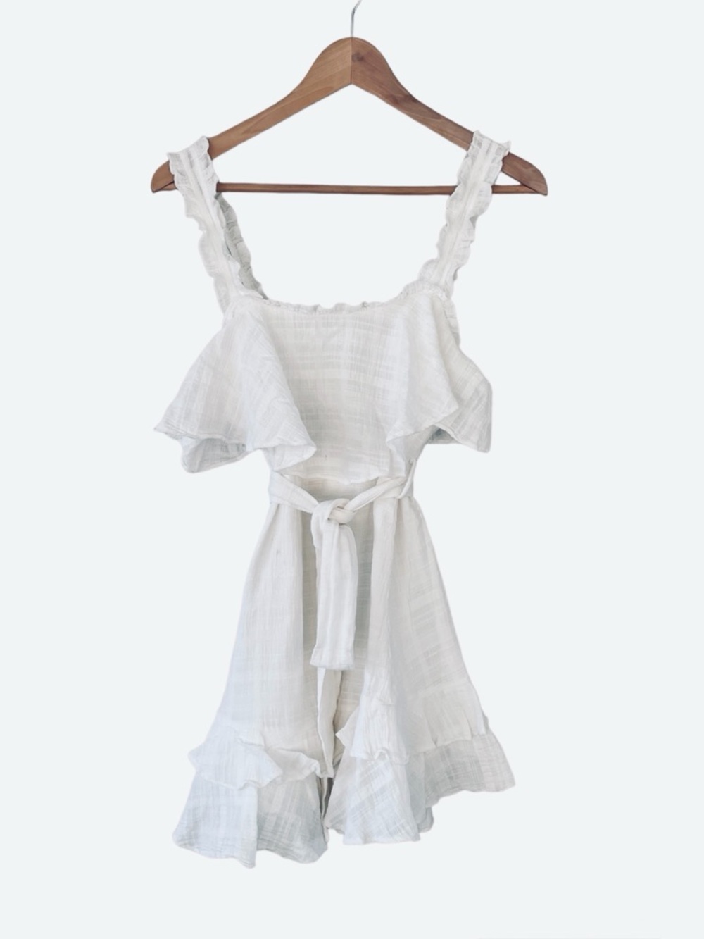 Here Comes The Sun White Ruffle Mini Dress | Boho Sun Dress - Size S